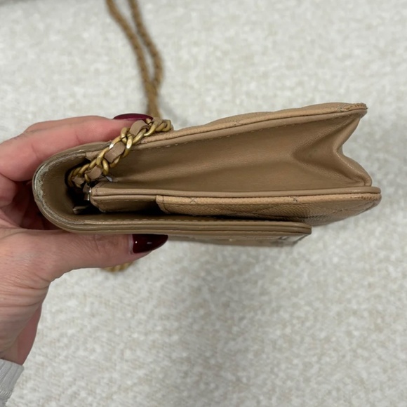 Authentic Chanel Beige Caviar Filigree Wallet on Chain - Picture 5 of 11
